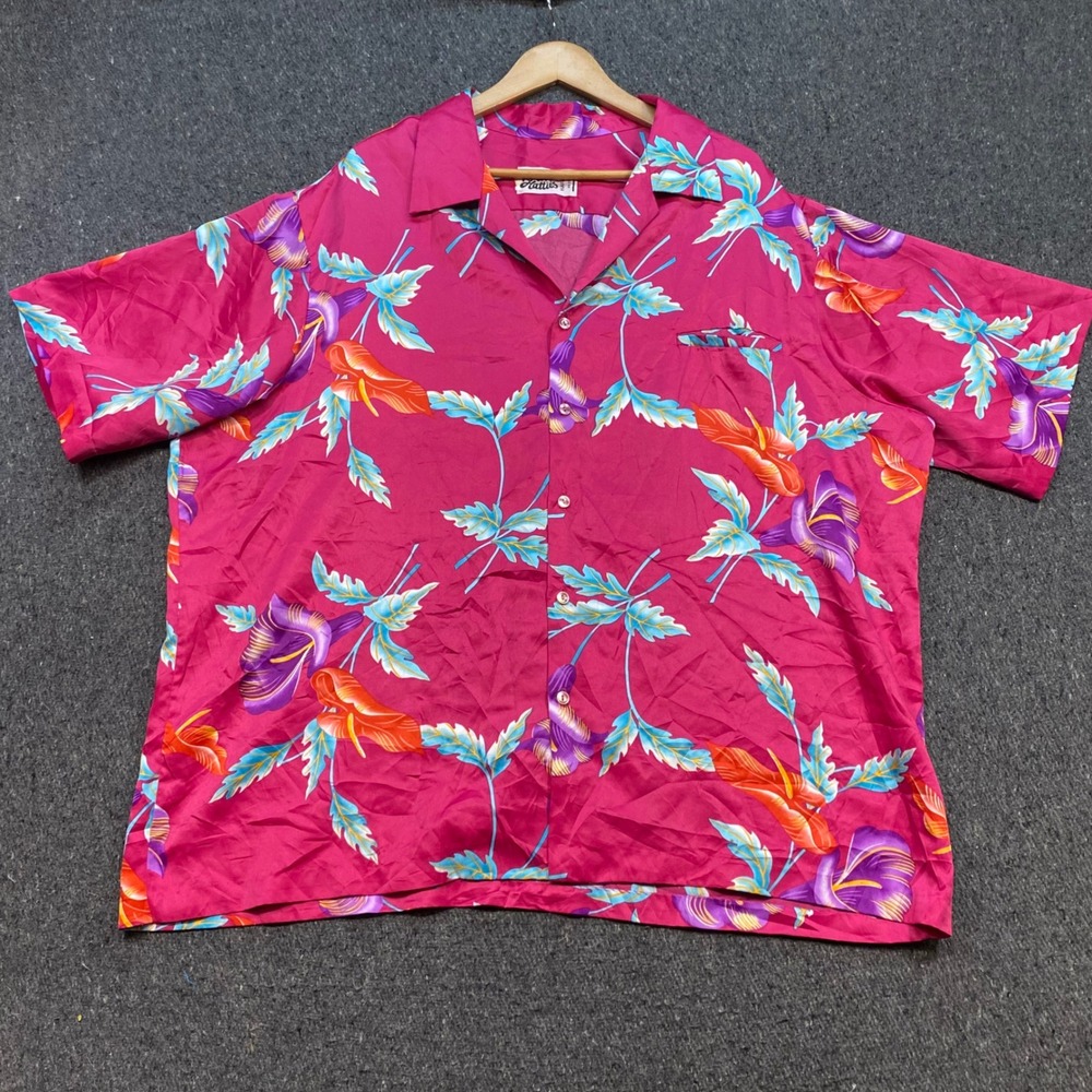Hilo Hattie Hawaiian Shirt Sz XXL Mens Pink Tropical Floral Camp Collar